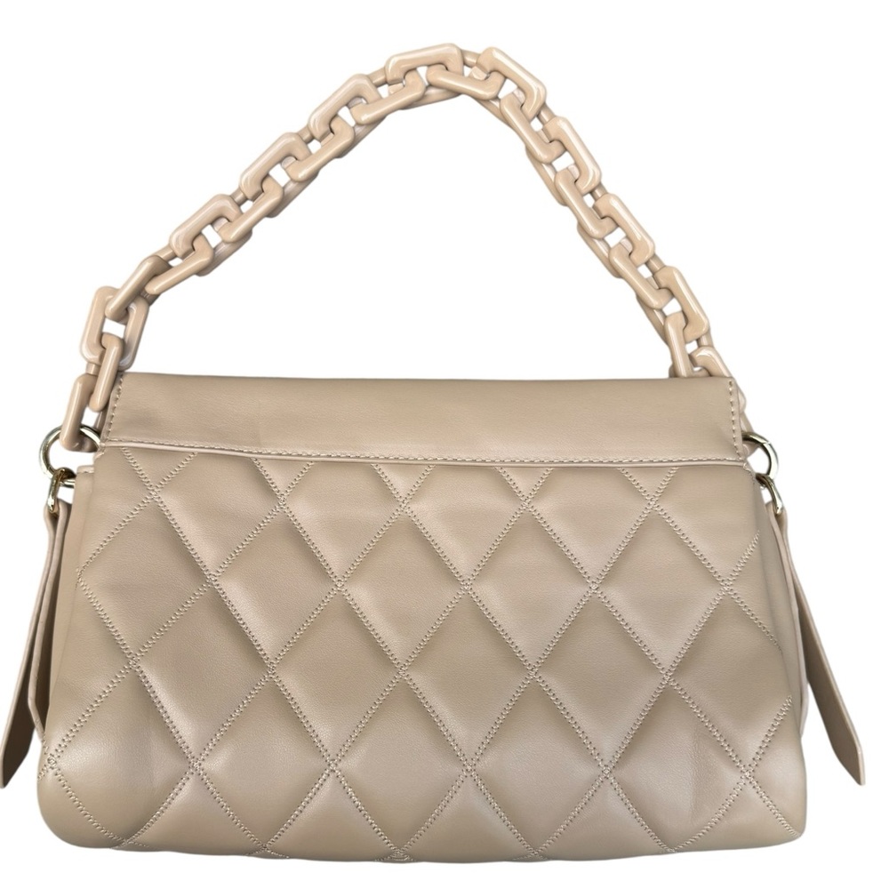 Tan  Quilted Shoulder Bag Chunky Chain Strap